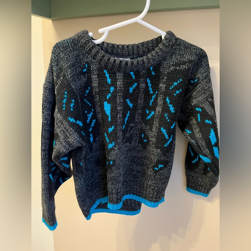 Kids Vintage Unisex French Toast Sweater Size 5 Geometric Gray/blue/black